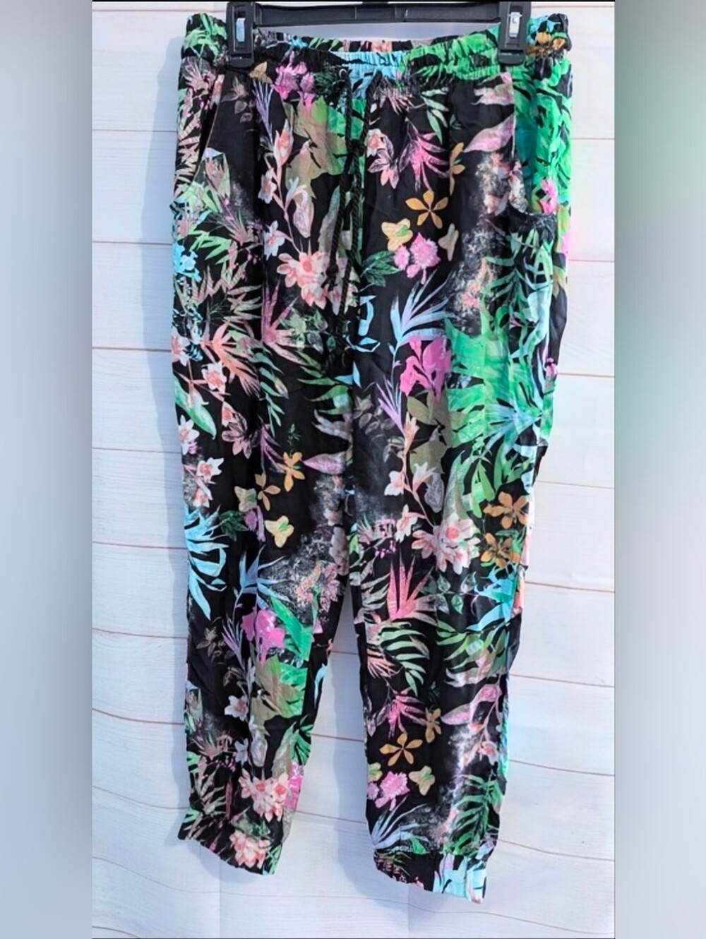 INC International Concepts Floral Black Multi-Color Elastic Waist Pants Size XL